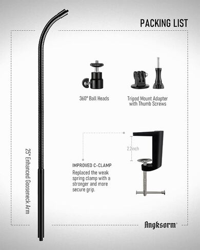 حامل كاميرا ويب مقاس 25 بوصة - حامل مرن للتثبيت على المكتب لكاميرا الويب C960، C930e، C930، C920، C920S، C922x، C922، Brio 4K، C925e، C615 N60 والأجهزة الأخرى بخيط 1/4 بوصة in Kuwait