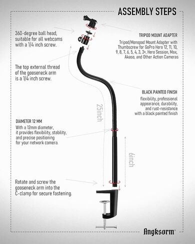 حامل كاميرا ويب مقاس 25 بوصة - حامل مرن للتثبيت على المكتب لكاميرا الويب C960، C930e، C930، C920، C920S، C922x، C922، Brio 4K، C925e، C615 N60 والأجهزة الأخرى بخيط 1/4 بوصة in Kuwait
