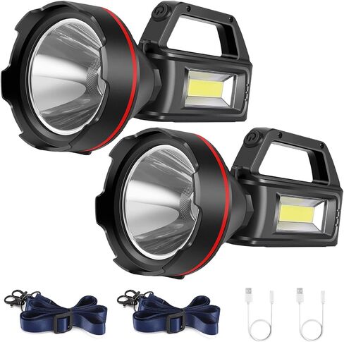 Rechargeable Spotlight Flashlight, High Lumens Handheld Spotlight,LED Searchlight with Shoulder Strap and USB Output for During Hurricane,Emergency, Storms, Outages,Hunting , Hiking, Camping(Black1) in Kuwait