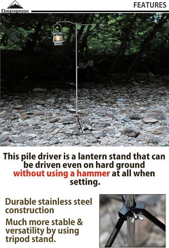 camping moon CAMPINGMOON Heavy Duty Stainless Steel Lantern Pile Driver Height Adjustable with Tripod Stand and Storage Bag D-240, D-243 in Saudi Arabia