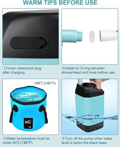 AUTOPkio Portable Camping Shower - Upgraded Outdoor Shower with Pressurizer & 4500mAh Rechargeable Battery Pump IPX7 Waterproof for Camp, Hiking, Car Washing, Pet Bath (Blue) in Saudi Arabia