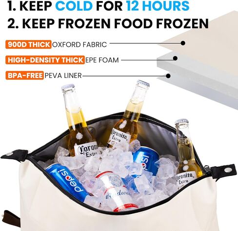 حقيبة تبريد معزولة ضخمة، أكياس تبريد ناعمة ممتازة قابلة لإعادة الاستخدام بسعة 38 لتر، حقائب حرارية محمولة قابلة للطي ومضادة للتسرب للبقالة والسفر والتنزه والتخييم in Kuwait