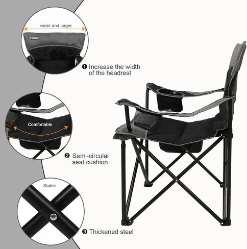 Oversized Portable Camping Chairs, Collapsible Outdoor Chairs with Pocket and Cup Holders, Carry Bag for Camping,Tailgates,Beach,and Sports in Kuwait