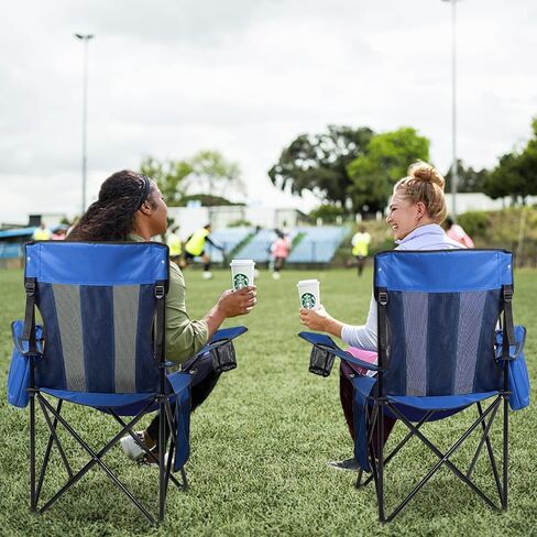 Nazhura 2 Pack Outdoor Camping Chairs Folding/Foldable/Portable with Cooler Pouch, Mesh Backrest and Cup Holder Pocket (Blue, 2 Pack) in Saudi Arabia