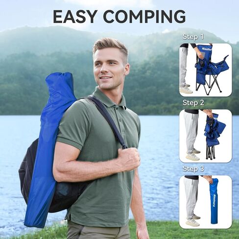 Nazhura 2 Pack Outdoor Camping Chairs Folding/Foldable/Portable with Cooler Pouch, Mesh Backrest and Cup Holder Pocket (Blue, 2 Pack) in Saudi Arabia