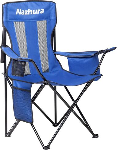 Nazhura 2 Pack Outdoor Camping Chairs Folding/Foldable/Portable with Cooler Pouch, Mesh Backrest and Cup Holder Pocket (Blue, 2 Pack) in Saudi Arabia