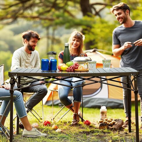 طاولة تخييم قابلة للطي من ALPHA CAMP، طاولة قابلة للطي من الألومنيوم، طاولة تخييم خفيفة الوزن قابلة للطي للتخييم في الهواء الطلق والنزهات والشواء وفناء الشاطئ في الأماكن المغلقة، 4-6 أشخاص in Kuwait