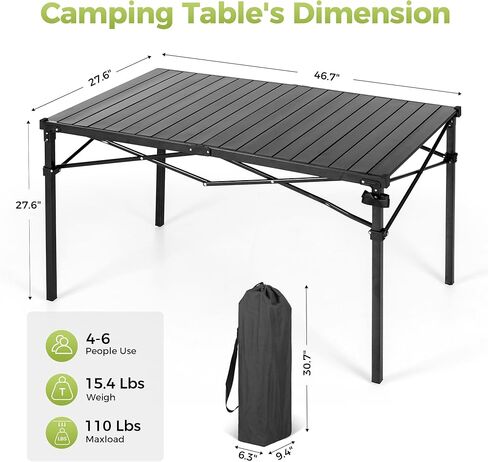 طاولة تخييم قابلة للطي من ALPHA CAMP، طاولة قابلة للطي من الألومنيوم، طاولة تخييم خفيفة الوزن قابلة للطي للتخييم في الهواء الطلق والنزهات والشواء وفناء الشاطئ في الأماكن المغلقة، 4-6 أشخاص in Kuwait