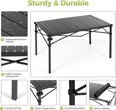 طاولة تخييم قابلة للطي من ALPHA CAMP، طاولة قابلة للطي من الألومنيوم، طاولة تخييم خفيفة الوزن قابلة للطي للتخييم في الهواء الطلق والنزهات والشواء وفناء الشاطئ في الأماكن المغلقة، 4-6 أشخاص in Kuwait