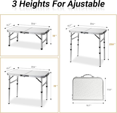 3 FT Folding Camping Table 2 Adjustable Heights Lightweight Aluminum Portable for Picnic, Beach BBQ, Cooking, Working Fold Up Dining Indoor & Outdoor Use in Saudi Arabia