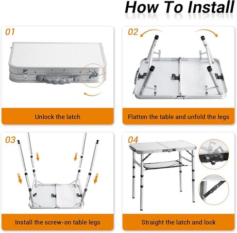 3 FT Folding Camping Table 2 Adjustable Heights Lightweight Aluminum Portable for Picnic, Beach BBQ, Cooking, Working Fold Up Dining Indoor & Outdoor Use in Saudi Arabia