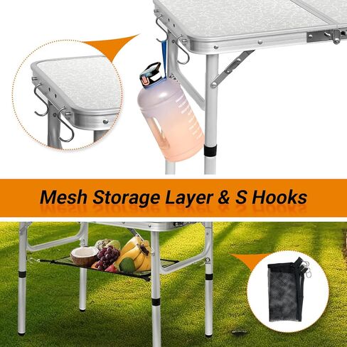 3 FT Folding Camping Table 2 Adjustable Heights Lightweight Aluminum Portable for Picnic, Beach BBQ, Cooking, Working Fold Up Dining Indoor & Outdoor Use in Saudi Arabia