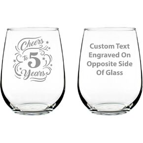 Cheers to 5 Years - Stemless Wine Glass Gifts for Women & Men - 5th Anniversary Party Decor - Large 17 Oz Glasses in Saudi Arabia