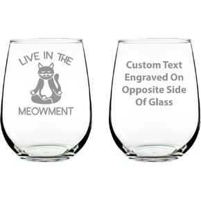 Live In The Meowment - كأس نبيذ بدون جذع - هدايا مضحكة للقطط وديكور بطابع التأمل - أكواب كبيرة بوزن 17 أونصة in Kuwait