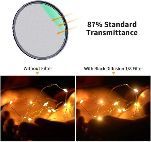 K & F Concept 58mm Black Soft Filter 1/8 ، مرشح تأثير انتشار الضباب ، لا يوجد مؤثر/مقاوم للماء/مقاوم للخدش ، تأثير سينمائي حلم لعدسة الكاميرا in Kuwait