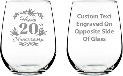 Happy 20th Anniversary - Stemless Wine Glass Gifts for Women & Men - 20 Year Anniversary Party Decor - Large Glasses in Kuwait
