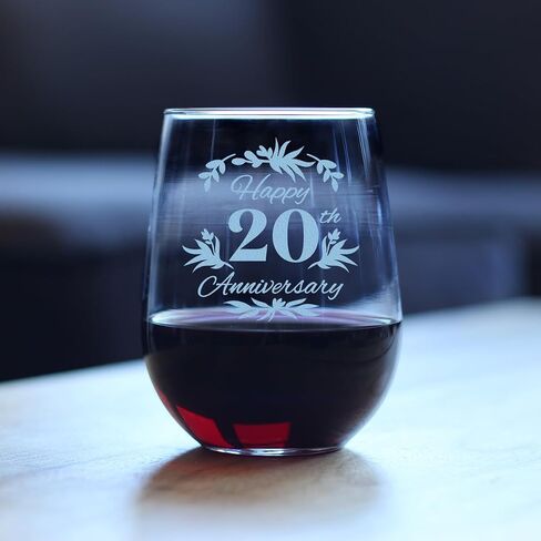 Happy 20th Anniversary - Stemless Wine Glass Gifts for Women & Men - 20 Year Anniversary Party Decor - Large Glasses in Kuwait