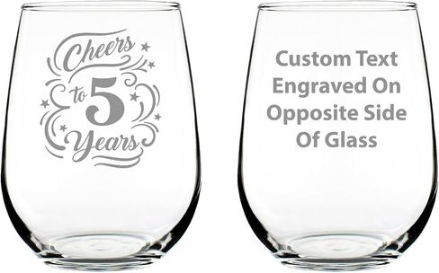 Cheers to 5 Years - هدايا زجاجية نبيذ بدون جذع للنساء والرجال - ديكور حفلات الذكرى السنوية الخامسة - أكواب كبيرة بوزن 17 أونصة in Kuwait