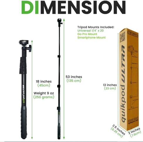 Ultra – 53" Saltwater-Proof Selfie Stick – Airplane-Grade Aluminum Camera Stick for Skydiving, Swimming, Travel – Lightweight with Mirror, Grip Handle & Rotating Head Plate in Saudi Arabia
