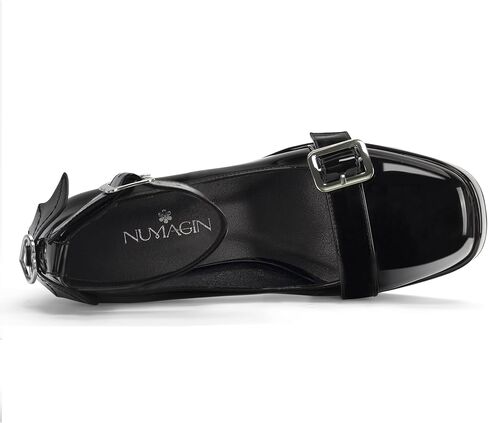 منصة ماري جين الكعك للنساء مغلقة أخمص القدمين قلب القوطي أحذية الكاحل مضخات جلدية براءات الاختراع in Kuwait