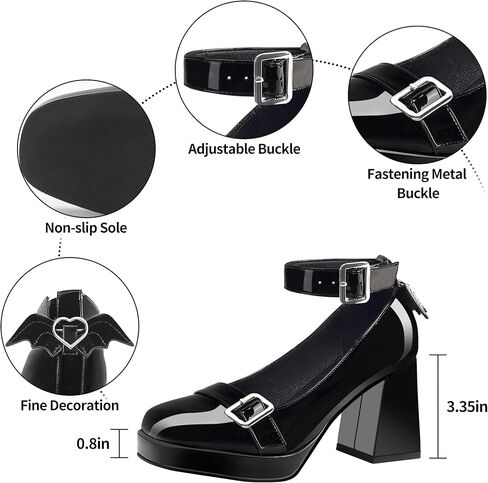 منصة ماري جين الكعك للنساء مغلقة أخمص القدمين قلب القوطي أحذية الكاحل مضخات جلدية براءات الاختراع in Kuwait