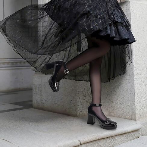 منصة ماري جين الكعك للنساء مغلقة أخمص القدمين قلب القوطي أحذية الكاحل مضخات جلدية براءات الاختراع in Kuwait