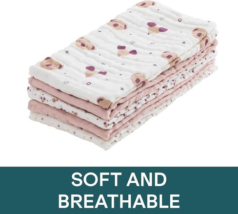 Koala Babycare 5 Pack 20"x10" Muslin Burp Cloths for Baby Boys and Girls - GOTS & Oeko-TEX Cotton Burp Rags for Newborns - Absorbent Neutral Burping Cloths for Feeding - Washable Baby Bibs Essentials in Kuwait