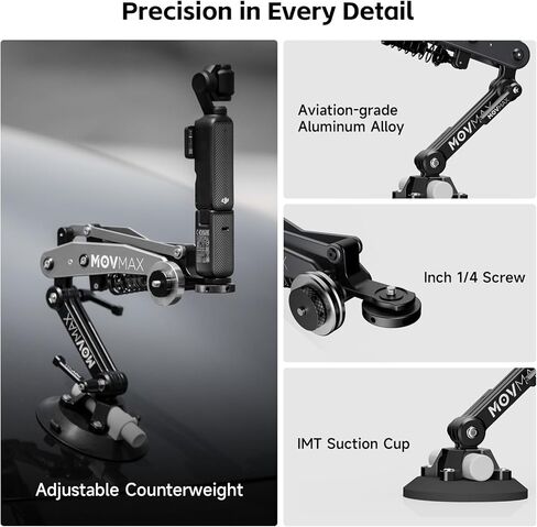 MOVMAX Blade Arm for Osmo Pocket 3 car Mount,Suction Cup Camera Mount with 1/4 Universal Locking Screw,Z-Axis Gimbal Stabilizer for DJI& insta360& Gopro Hero Vlogging Camera & Action Camera in Kuwait
