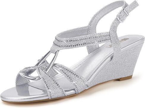 Idifu in2 Wedge Sandals Rhinestone الكعوب الإسفين اللامعة مع خاتم عقلي مريح زفاف أعناق الزفاف الزفاف العروس الحفلات أحذية للنساء منخفضة الكعب الأزياء in Kuwait