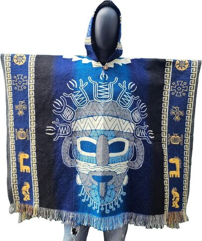 Alpaca Poncho, Cloak With Hood Men Ponchos Adult Poncho Men Ponchos for Women Fair Trade Ponchos Interactive Garment Artisan Crafted Poncho (Black - Dark Yellow Illapa) in Saudi Arabia