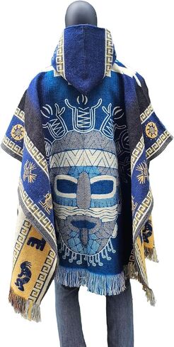 Alpaca Poncho, Cloak With Hood Men Ponchos Adult Poncho Men Ponchos for Women Fair Trade Ponchos Interactive Garment Artisan Crafted Poncho (Black - Dark Yellow Illapa) in Saudi Arabia