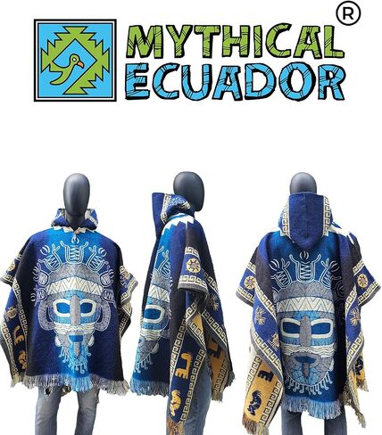 Alpaca Poncho, Cloak With Hood Men Ponchos Adult Poncho Men Ponchos for Women Fair Trade Ponchos Interactive Garment Artisan Crafted Poncho (Black - Dark Yellow Illapa) in Saudi Arabia