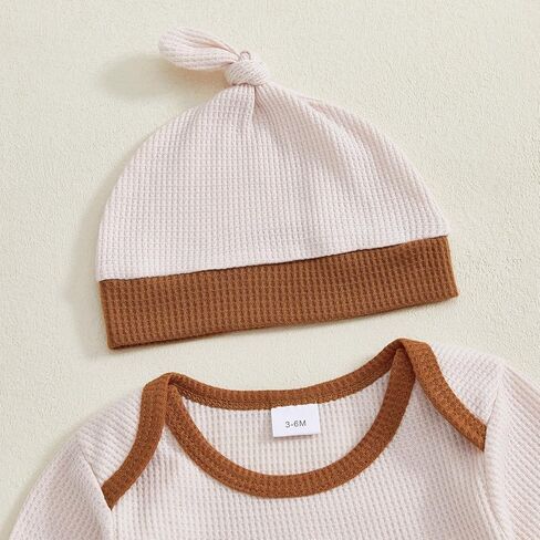 Newborn Baby Boy Thanksgiving Outfit Little Turkey Embroidery Romper Waffle Knit Long Sleeve Jumpsuit Bodysuit Hat Set in Saudi Arabia