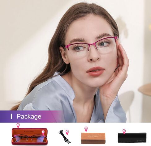 نظارات قراءة كمبيوتر معدنية متعددة التركيز من Missfive Premium للنساء وحافظة صلبة، قارئات متعددة البؤر بدون خط مع عدم وجود مفصلات زنبركية مكسورة (مساحة عمل للمدى القريب 2.50x) in Kuwait