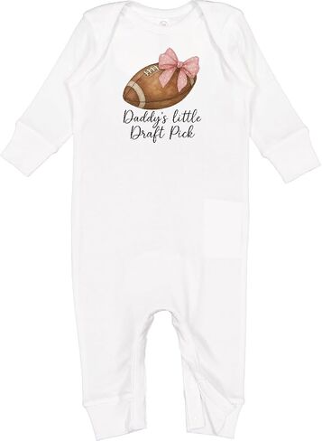 inktastic Daddy's Little Draft Pick Football Pink Bow Baby Romper Coveralls in Saudi Arabia