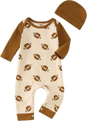 Ritatte Newborn Baby Boy Girl Football Jumpsuit Rugby Stripe Long Sleeve Romper Bodysuit Football Season Playsuit Outfit in Saudi Arabia