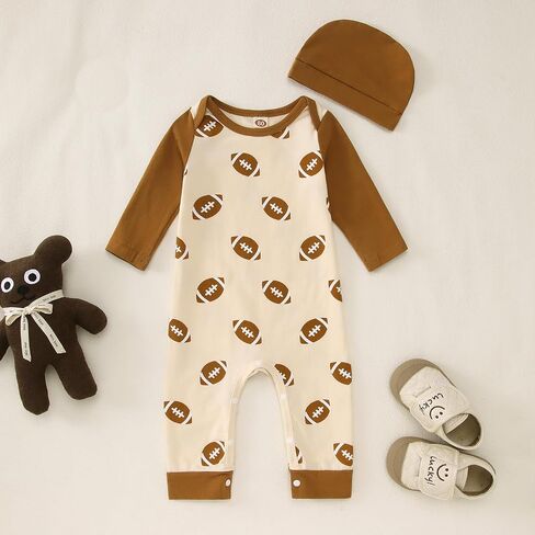 Ritatte Newborn Baby Boy Girl Football Jumpsuit Rugby Stripe Long Sleeve Romper Bodysuit Football Season Playsuit Outfit in Saudi Arabia