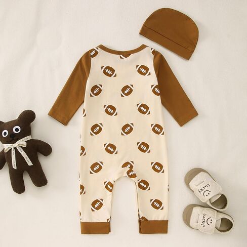 Ritatte Newborn Baby Boy Girl Football Jumpsuit Rugby Stripe Long Sleeve Romper Bodysuit Football Season Playsuit Outfit in Saudi Arabia