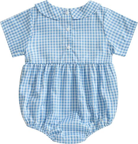 Infant Boy Smocked Pumpkin Romper Embroidery Babydoll Collar Short Sleeve Gingham Bodysuit Baby Halloween Clothes in Kuwait