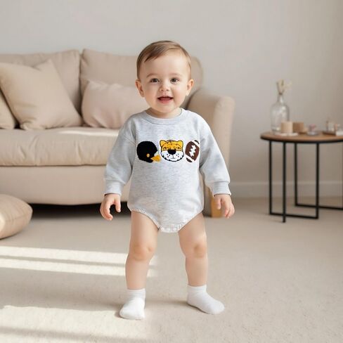 Newborn Baby Boy Football Outfit Game Day Onesie Oversized Sweatshirt Romper Long Sleeve Jumpsuit Fall Winter Clothes in Saudi Arabia