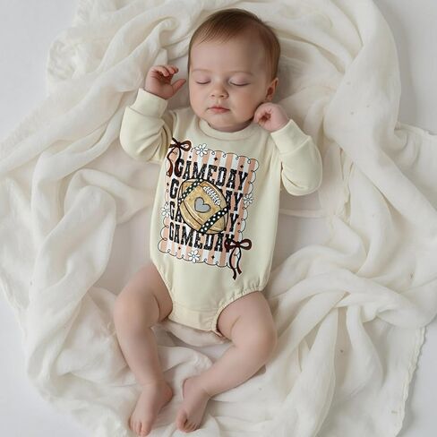 Newborn Baby Boy Football Outfit Game Day Onesie Oversized Sweatshirt Romper Long Sleeve Jumpsuit Fall Winter Clothes in Saudi Arabia