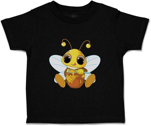 Toddler T-Shirt Insects Bee with Honey Pot Animals Cotton Cartooned Boy & Girl Clothes Bee Baby Funny Tee Black Design Only 3T in Saudi Arabia