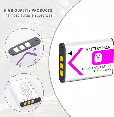 NP-BY1 Battery 2-Pack with Charger Compatible for Sony NP BY1 EN-EL11 Li-60B DLi-78 DB-L70 DB-80, for Sony Action Cam Mini HDR-AZ1 Nikon Coolpix S550 S560 Olympus FE-370 L50 M50 M60 S1 V20 W60 W80 in Saudi Arabia