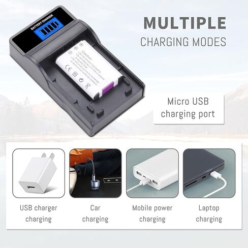 NP-BY1 Battery 2-Pack with Charger Compatible for Sony NP BY1 EN-EL11 Li-60B DLi-78 DB-L70 DB-80, for Sony Action Cam Mini HDR-AZ1 Nikon Coolpix S550 S560 Olympus FE-370 L50 M50 M60 S1 V20 W60 W80 in Saudi Arabia