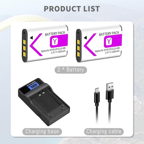NP-BY1 Battery 2-Pack with Charger Compatible for Sony NP BY1 EN-EL11 Li-60B DLi-78 DB-L70 DB-80, for Sony Action Cam Mini HDR-AZ1 Nikon Coolpix S550 S560 Olympus FE-370 L50 M50 M60 S1 V20 W60 W80 in Saudi Arabia
