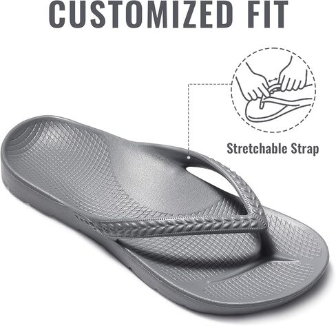Litfun Women's Arch Support Flip Flops for Thong Thong Thong Sandals مريحة شواطئ شاطئية مريحة ، رمادي 41 in Kuwait