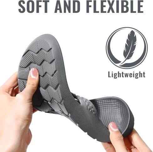 Litfun Women's Arch Support Flip Flops for Thong Thong Thong Sandals مريحة شواطئ شاطئية مريحة ، رمادي 41 in Kuwait