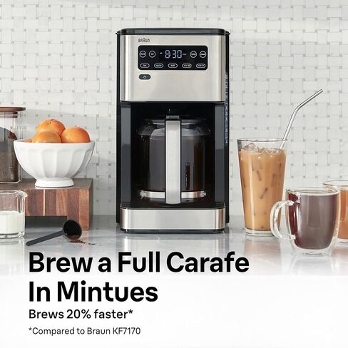 ماكينة صنع القهوة Braun PureFlavor 14 كوب قابلة للبرمجة مع FlavourCarafe، ساخن/مثلج | مؤقت قابل للبرمجة لمدة 24 ساعة، لوحة تسخين، 4 خيارات تخمير - سريع، عادي، جريء، أو فوق الثلج، تقنية FastBrew in Kuwait