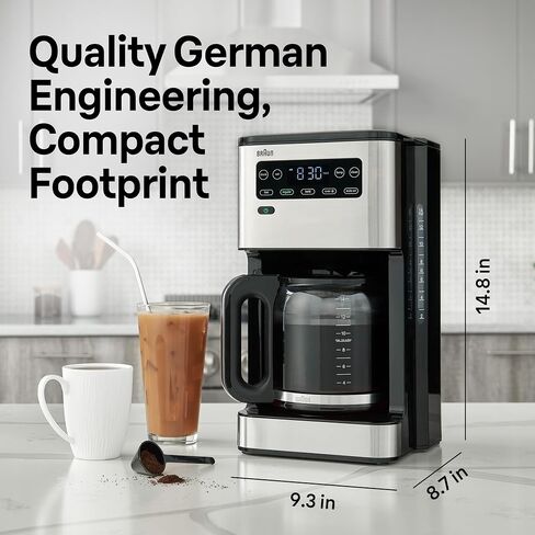 ماكينة صنع القهوة Braun PureFlavor 14 كوب قابلة للبرمجة مع FlavourCarafe، ساخن/مثلج | مؤقت قابل للبرمجة لمدة 24 ساعة، لوحة تسخين، 4 خيارات تخمير - سريع، عادي، جريء، أو فوق الثلج، تقنية FastBrew in Kuwait