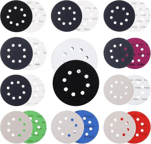 cobee 100 Pcs 5 Inch Hook & Loop Sanding Discs, Wet Dry Sandpaper 400/600/800/1000/1500/2000/3000/5000/7000/10000 Grit with 2 Interface Pads Orbital Sander Discs for Wood Metal Polishing in Saudi Arabia
